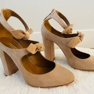 Aquazzura Firenze "All Tied Up" Suede Pumps – Nude/Beige Sz 36